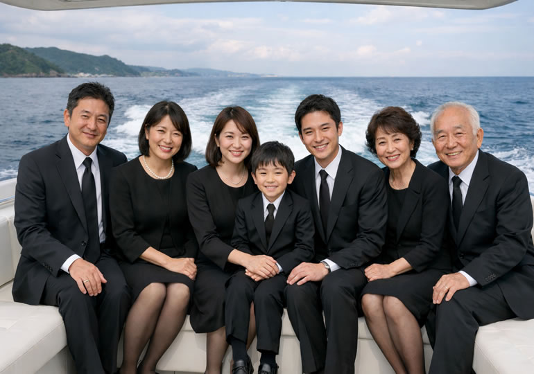 散骨の為クルーズに乗っている親族