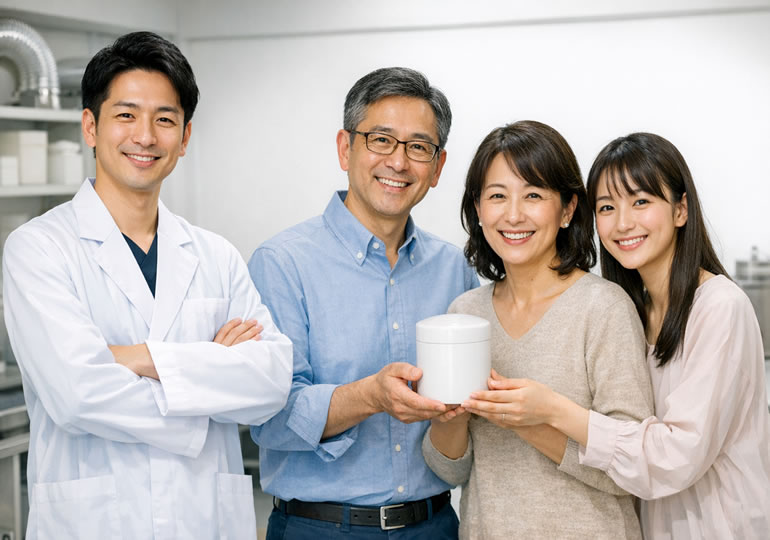 粉骨した遺骨を受け取る家族