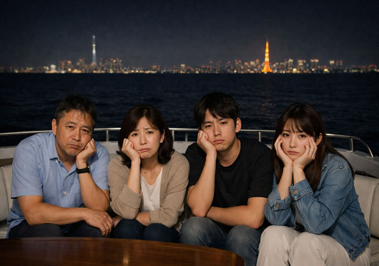 夜の海で視界が暗い様子