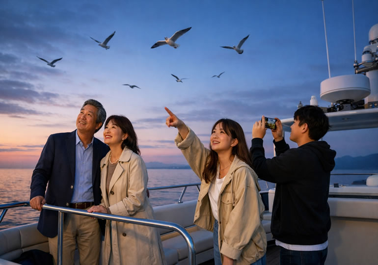 サンライズ散骨を楽しんでいる家族