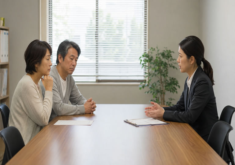 成年後見制度について家族と専門家が話し合う様子