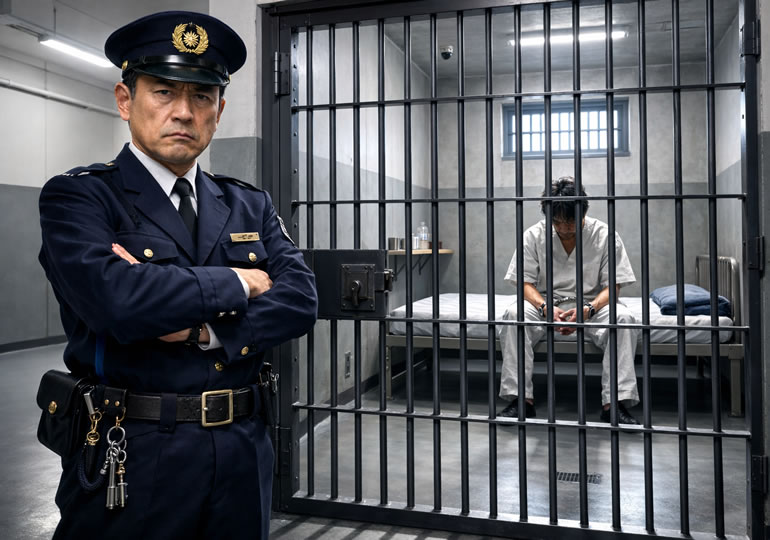 見回りをしている刑務官