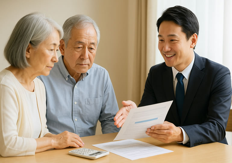 葬儀社に供養の話を聞く高齢夫婦