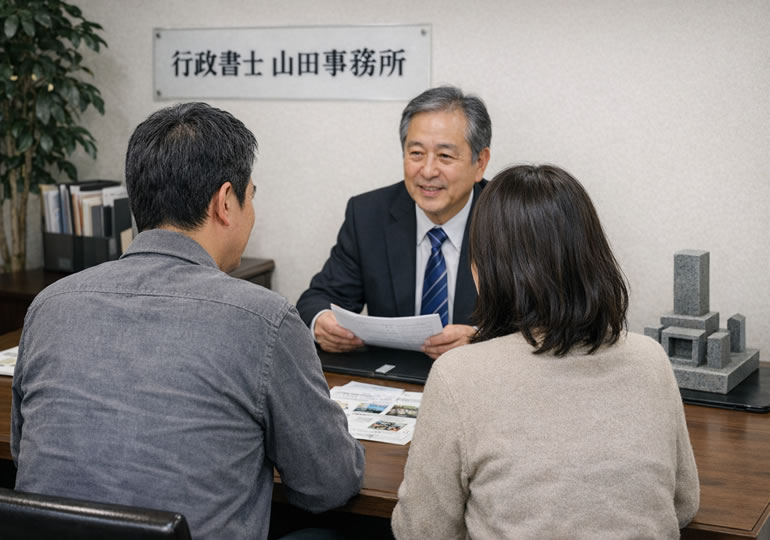 行政書士に墓じまいの相談をする親族