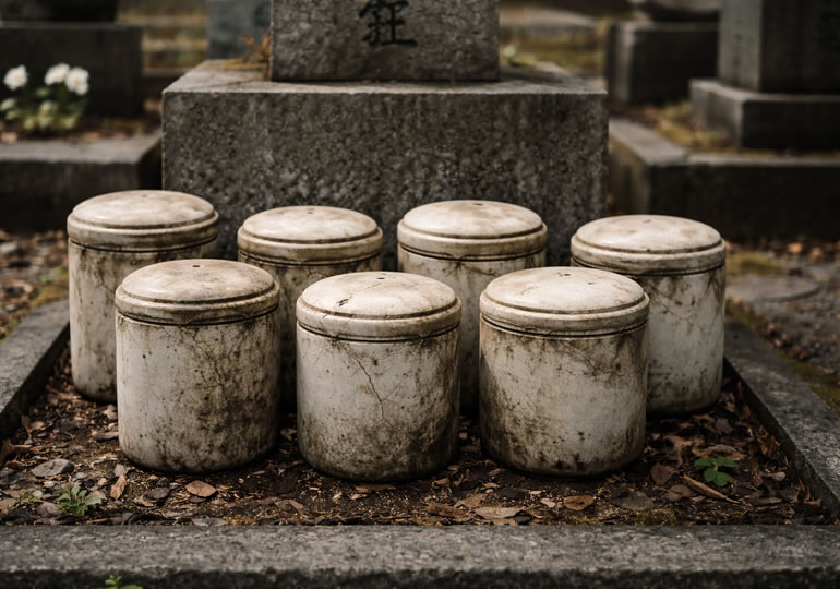 墓じまい後に取り出した7つの骨壺