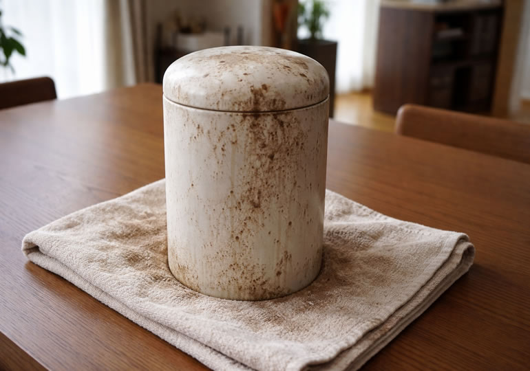 自宅に置かれている汚れた骨壺