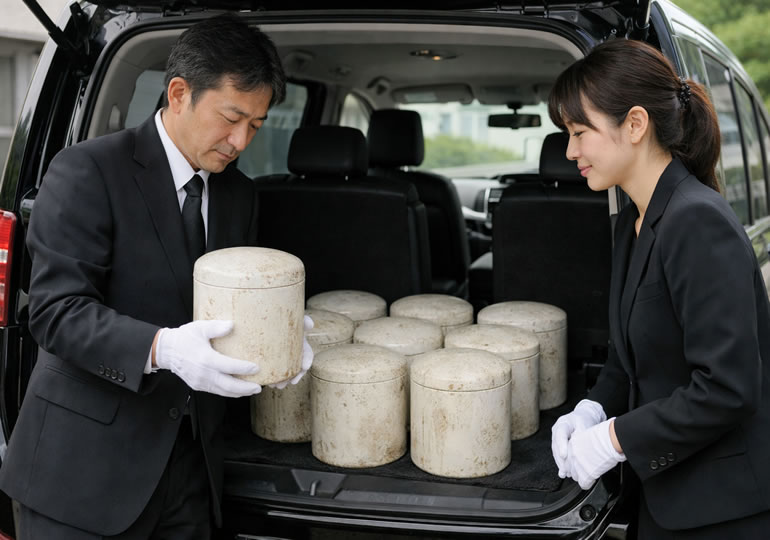 骨壺を引取りに来た散骨業者