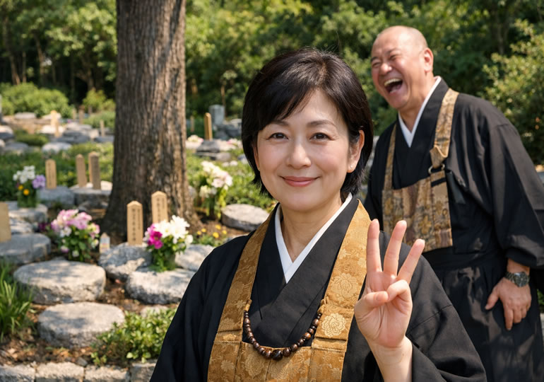 樹木葬を選ぶポイントを説明する住職の奥様