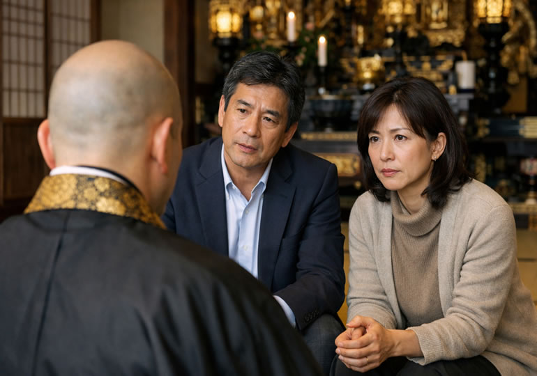 離檀の相談を受けている住職