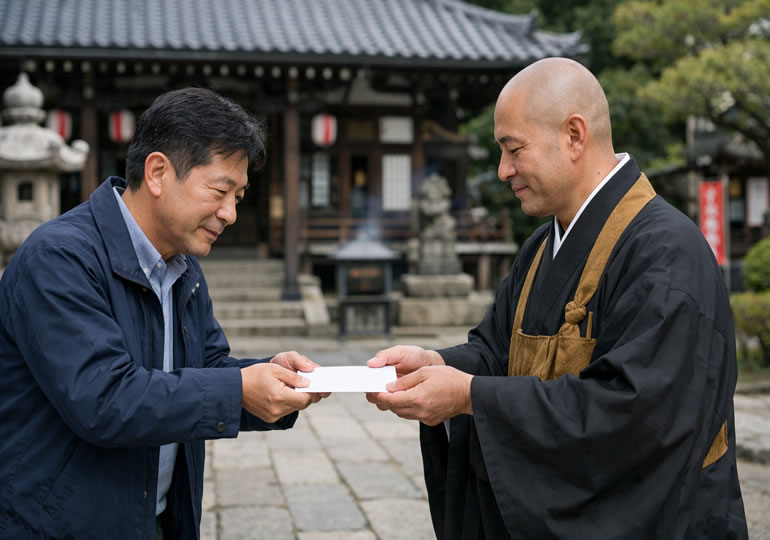 お布施を受け取る住職