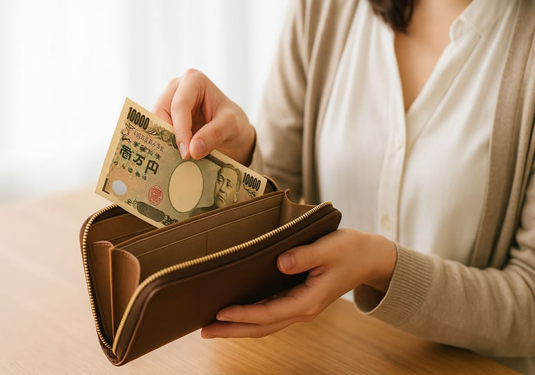 財布からお金を取り出す女性