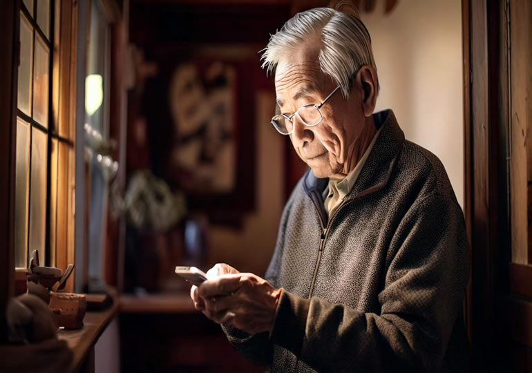 海洋散骨に生前予約をする高齢男性