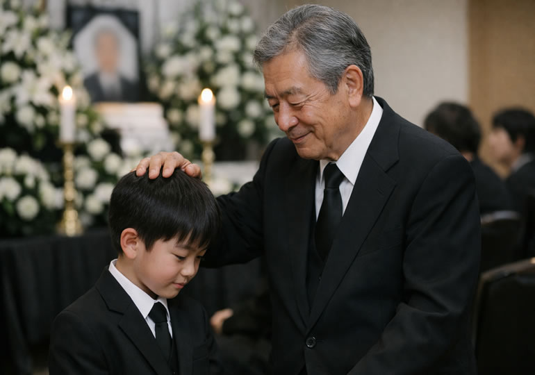 葬式で再会した高齢男性と孫