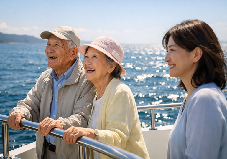 海洋散骨した海を眺めている老夫婦のイメージ画像