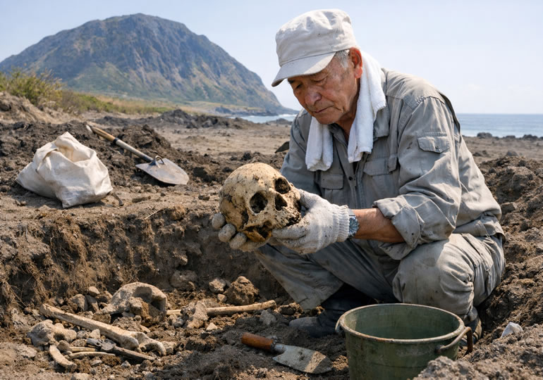 戦没者遺骨収集している高齢男性