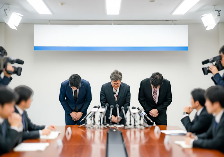 違法散骨をして謝罪会見をするイメージ画像