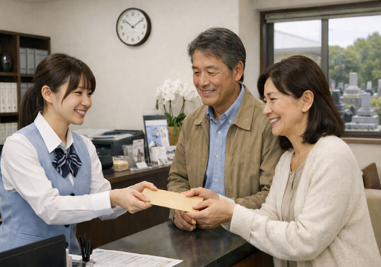 埋葬証明書を受け取る遺族