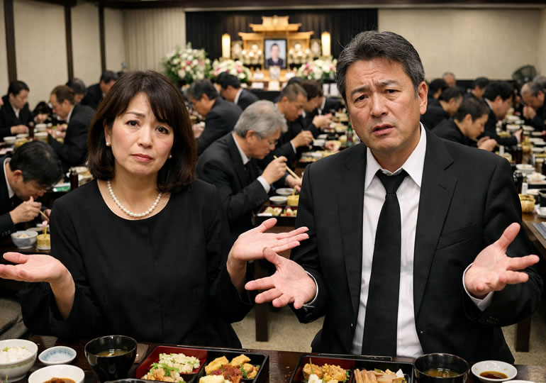 大規模なお通夜の食事会の風景イメージ