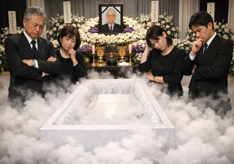 ドライアイスで冷やされている棺桶