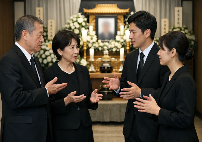 葬式後の遺骨について話し合う親族