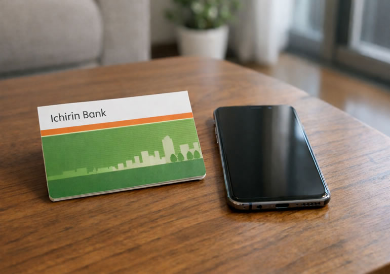 銀行通帳とスマートホンのイメージ画像