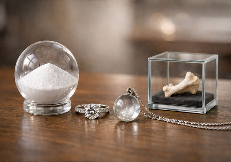 4つのガラスの加工品になった遺骨